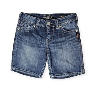 Silver Jeans‎ Suki Shirt Blue Denim Long Shorts Women's Size 26